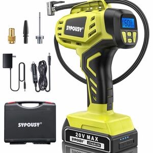 SYPOUSY 20V Max Cordless Tire Inflator - Neon Yellow & Black
